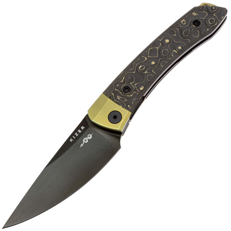 Нож Kizer Mini Momo black сталь S90V рукоять Titanium/Camo Gold FatCarbon