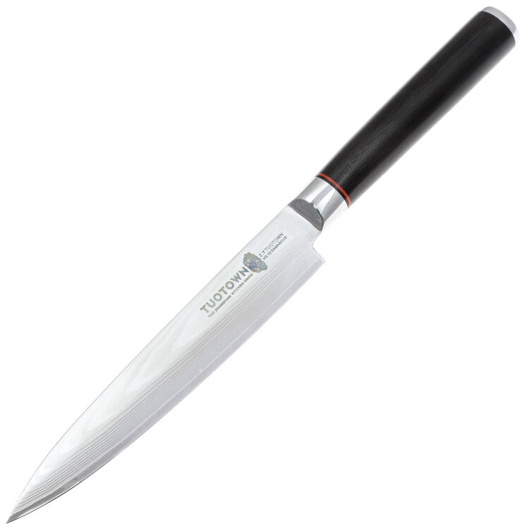Нож кухонный TuoTown FT-series универсальный 150 сталь VG-10/Damascus рукоять Black G10