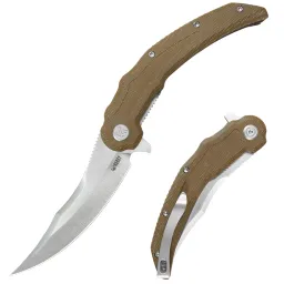 Нож Kubey Crest Pikal satin сталь 14C28N рукоять Brown Micarta