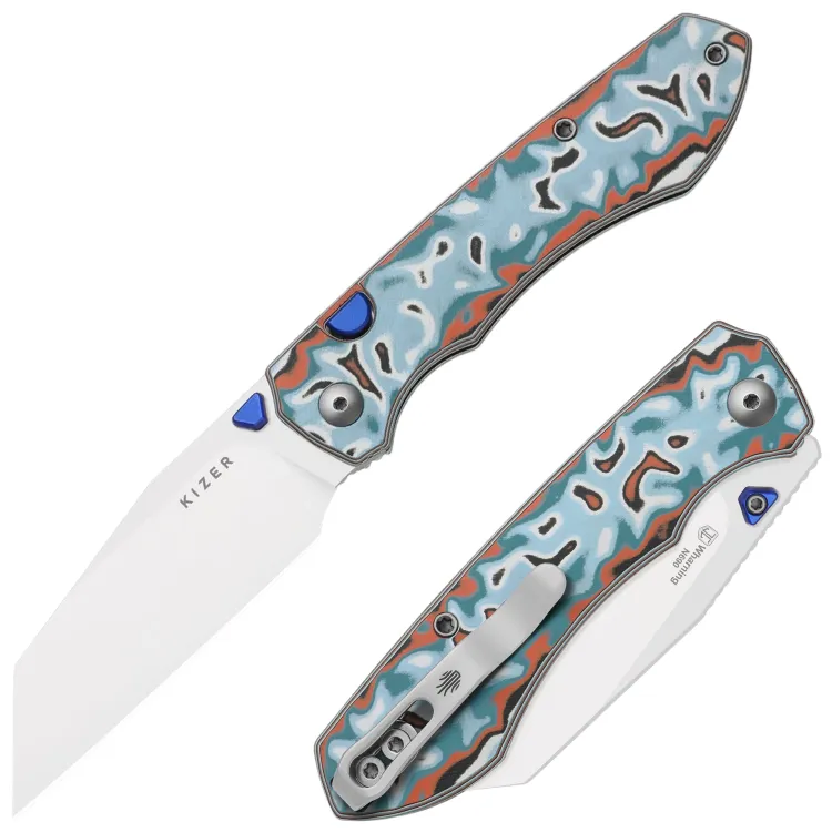 Нож Kizer Wharning stonewash сталь N690 рукоять Multicolor Vortex Micarta