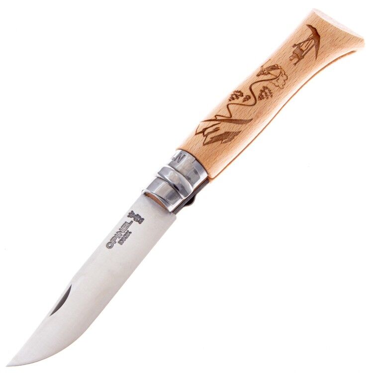 Нож Opinel №8 Alpine adventures Лыжи сталь 12C27 рукоять дуб (002188)