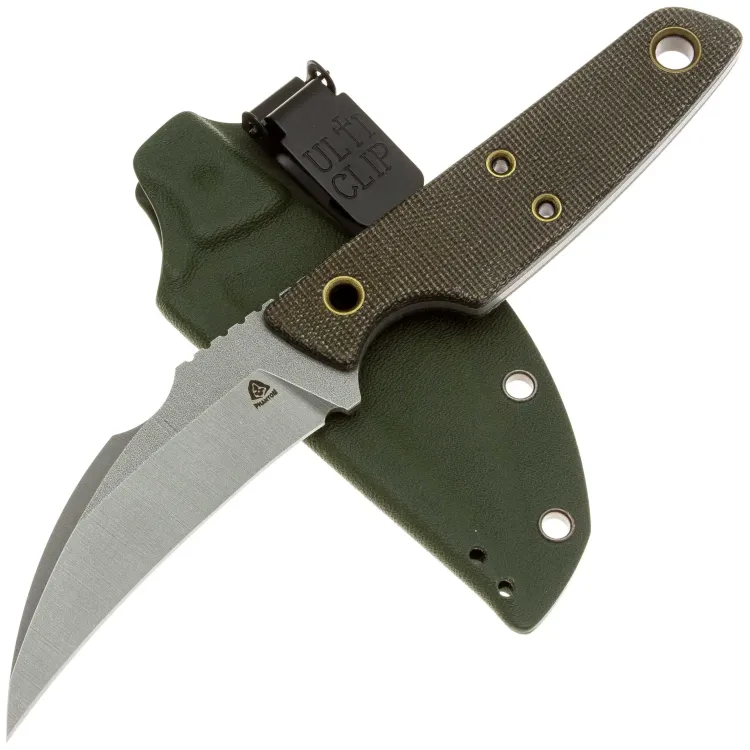 Нож PhantomTools Hawkbill 2 сталь VG-10 рукоять Green canvas Micarta
