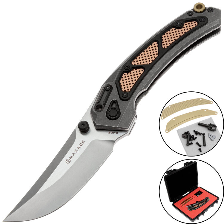 Нож Maxace BlackLight-01 сталь M390 рукоять Distressed Stonewash Titanium/Copper