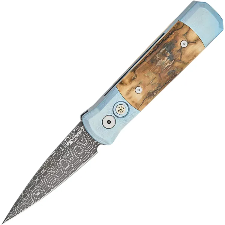 Нож Pro-Tech 2025 Godson Custom 005 сталь Damascus рукоять Fossil Mastodon Bark/Blue Titanium