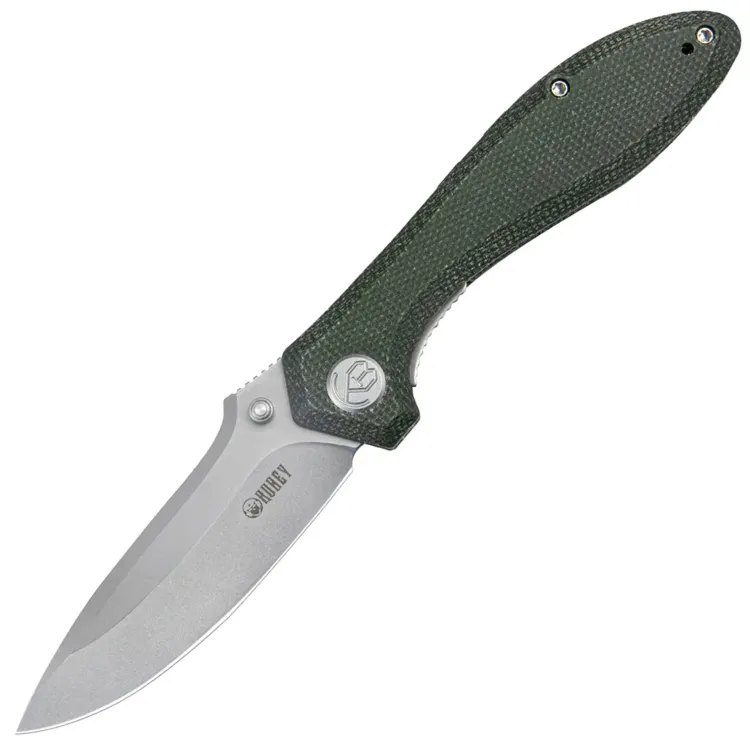Нож Kubey Ruckus stonewash сталь AUS-10 рукоять Green Micarta