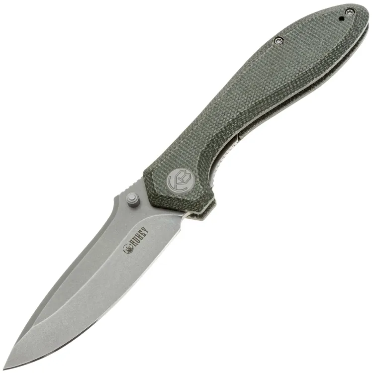Нож Kubey Ruckus stonewash сталь AUS-10 рукоять Green Micarta