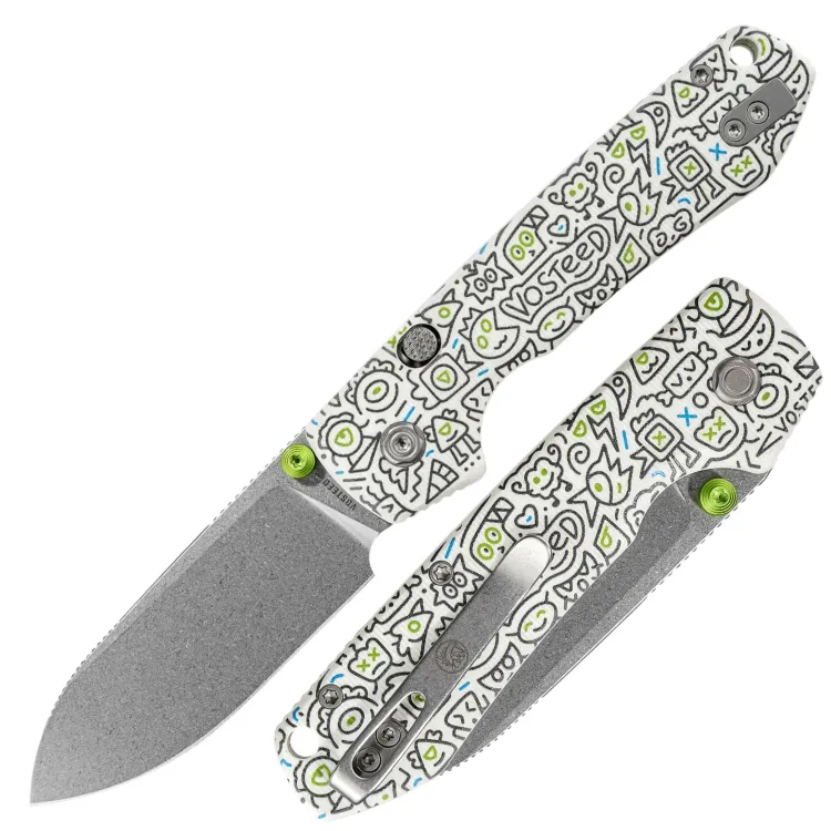 Нож Vosteed Raccoon TLL Drop Point stonewash сталь 14C28N рукоять Doodle Monster G10
