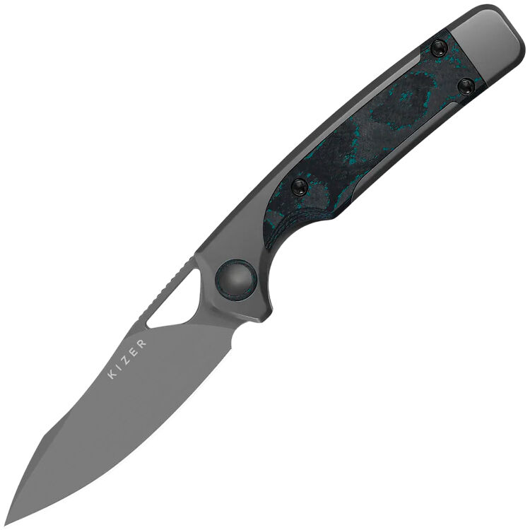 Нож Kizer Ara stonewash сталь S45VN рукоять Titanium/Brittany Blue Camo Carbon Fiber