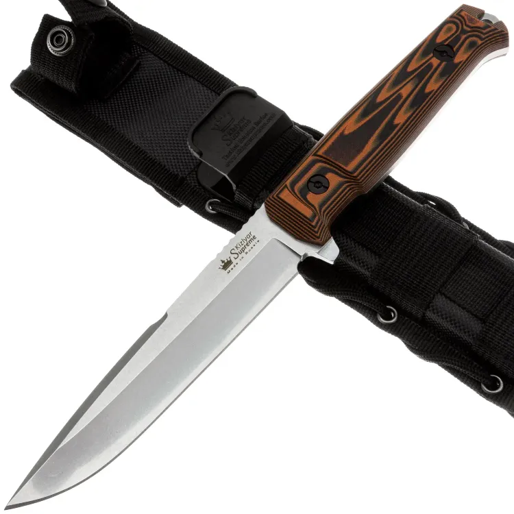 Нож Kizlyar Supreme Delta сталь AUS-8 Stonewash рукоять Black/Orange G10