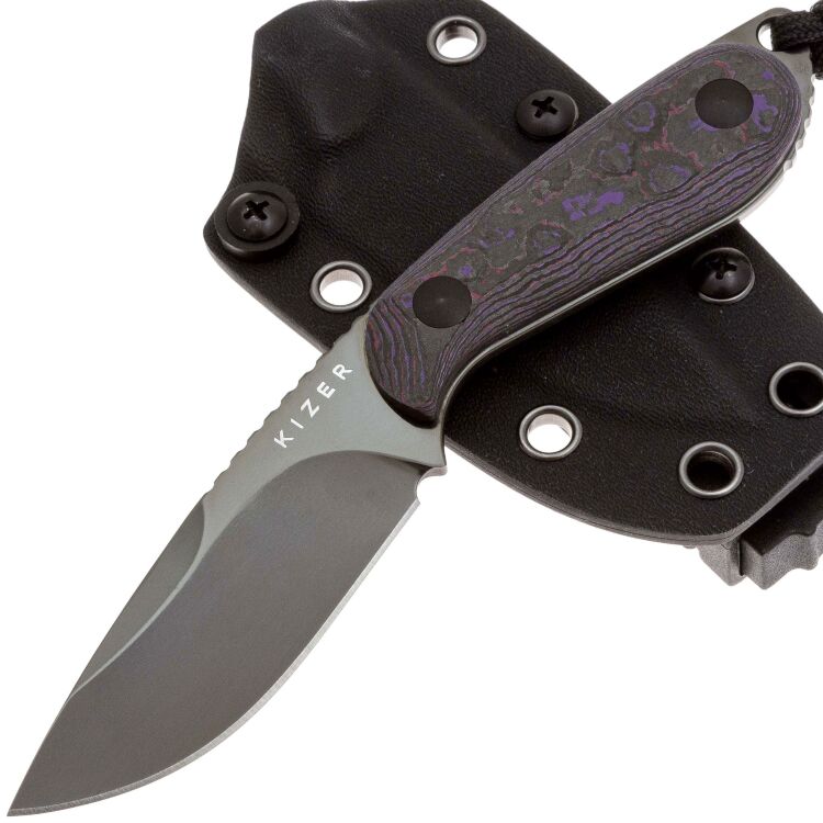 Нож Kizer Buddy DLC сталь CPM-4V рукоять Purple Haze FatCarbon