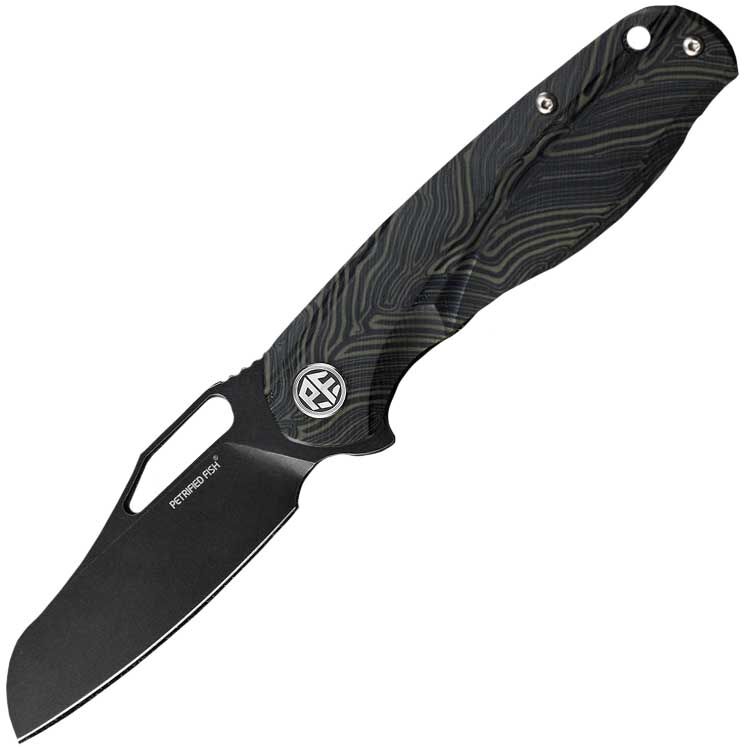 Нож Petrified Fish Raptor black сталь D2 рукоять Green/Black Damascus G10