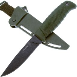 Нож Кизляр Финский сталь AUS-8 черный рукоять эластрон Олива (014306)