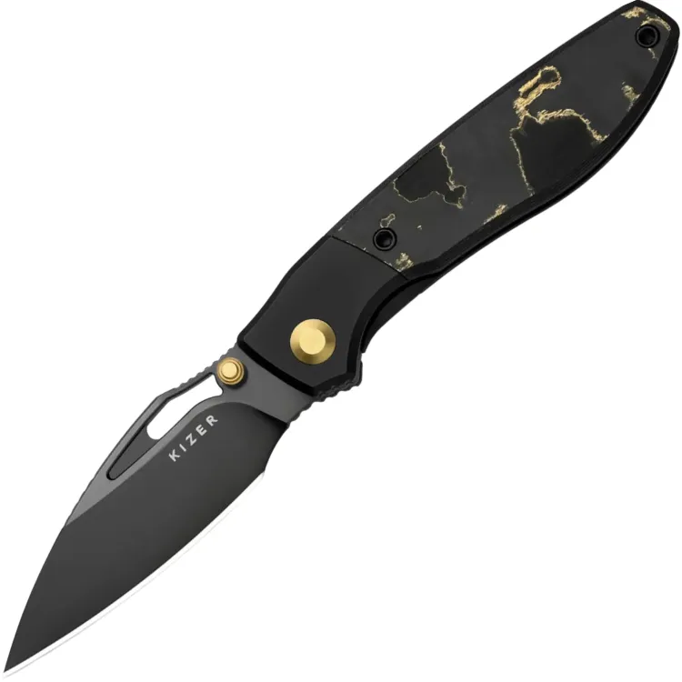 Нож Kizer Shrike DLC сталь S45VN рукоять Titanium/Gold Camo FatCarbon