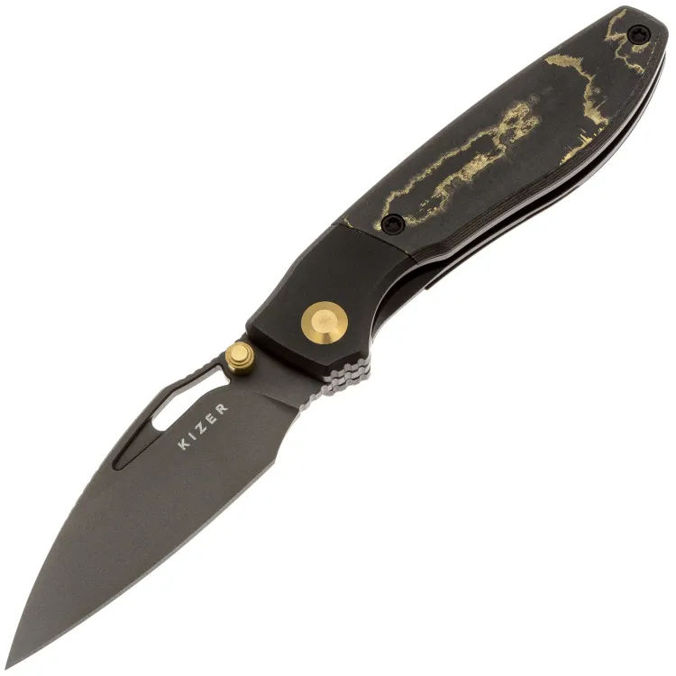 Нож Kizer Shrike DLC сталь S45VN рукоять Titanium/Gold Camo FatCarbon