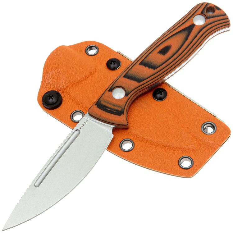 Нож Kizer Evenki 2 stonewash сталь AEB-L рукоять Black/Orange G10