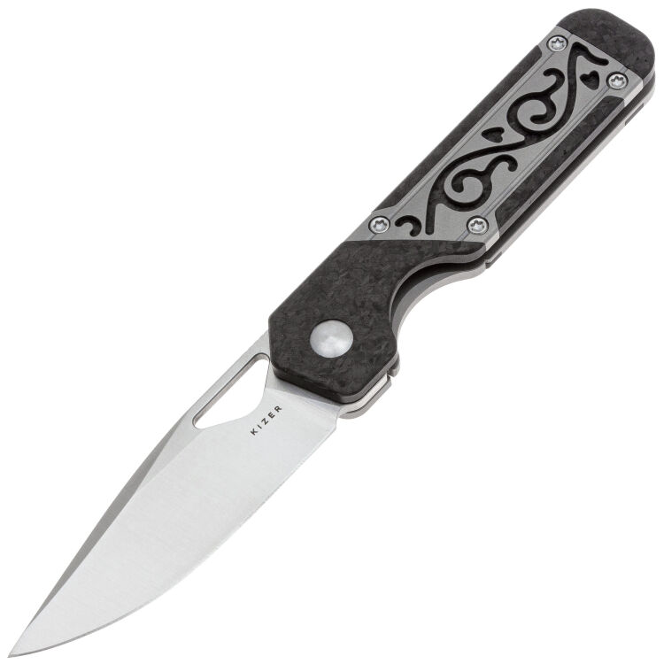 Нож Kizer Mini Militaw сталь S45VN рукоять Carbon Fiber/Vine Window Grille Titanium