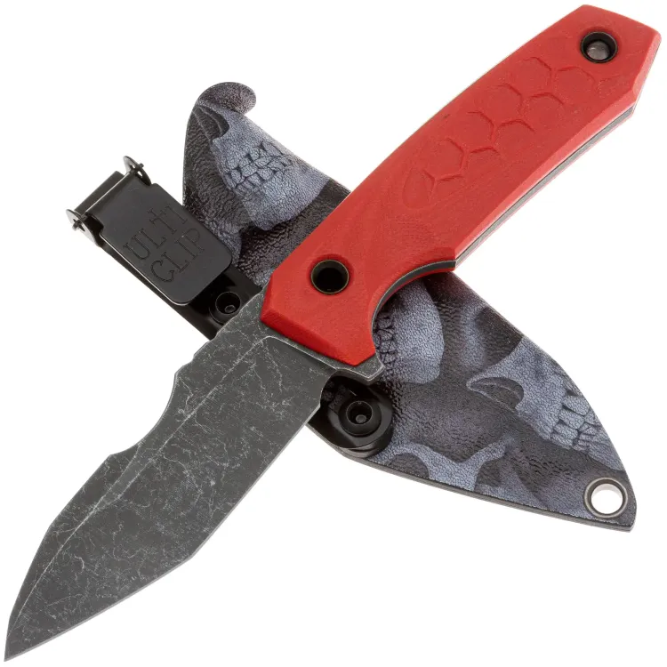 Нож с Котом Скрелинг acidwash сталь AUS-10co рукоять красный G10