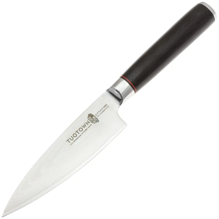 Нож кухонный TuoTown FT-series Мини Шеф 130 сталь VG-10/Damascus рукоять Black G10