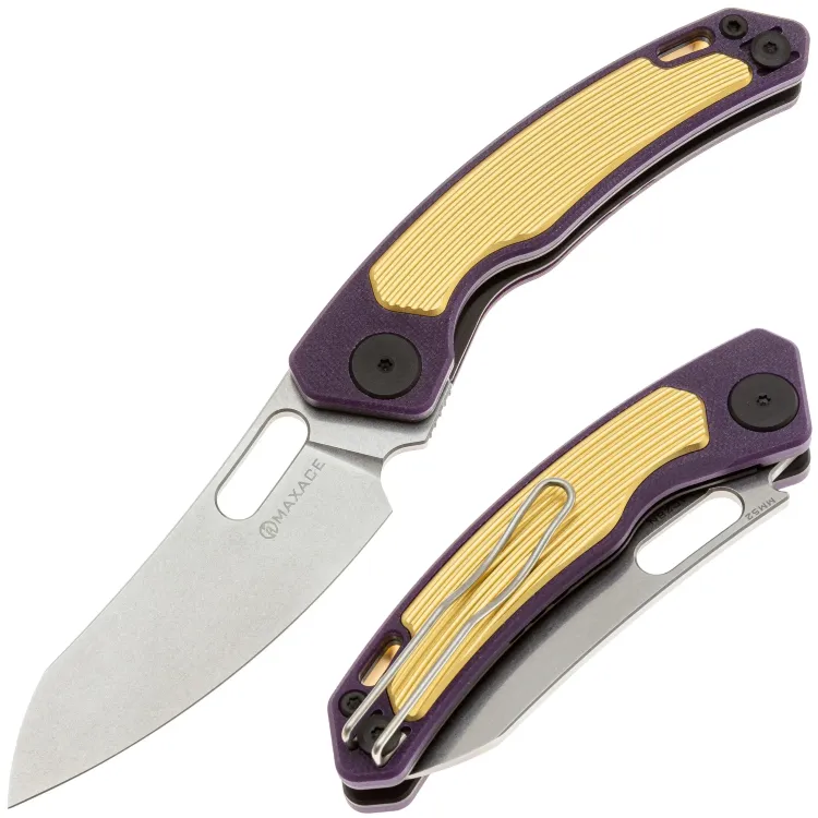 Нож Maxace Black Mirror-S cталь 14C28N рукоять Purple G10/Gold aluminium (MM52-2-C)
