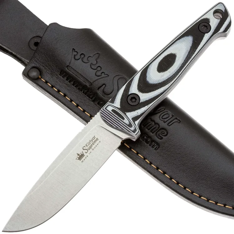 Нож Kizlyar Supreme Santi сталь AUS-8 Stonewash рукоять Black/White G10