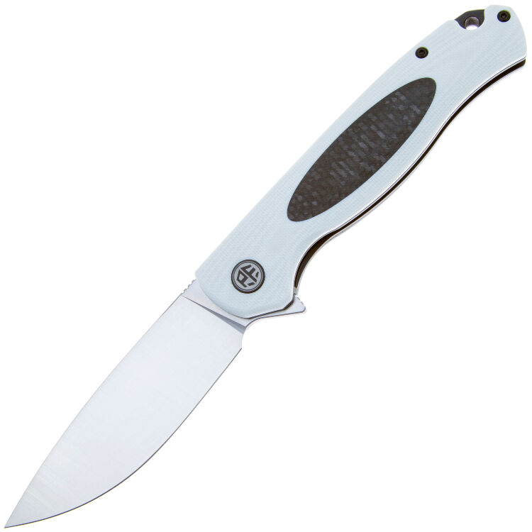 Нож Petrified Fish Stamp satin сталь D2 рукоять White G10/CF