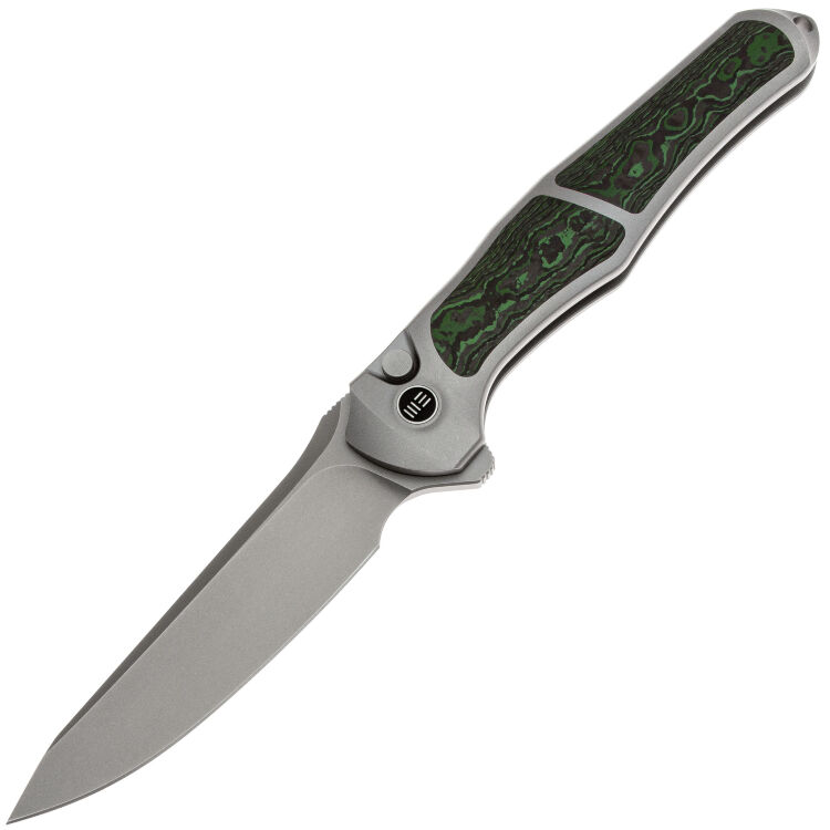 Нож WE Knife 702XI stonewash сталь M390 рукоять Gray Titanium/Jungle Wear FatCarbon (WE07B-4)