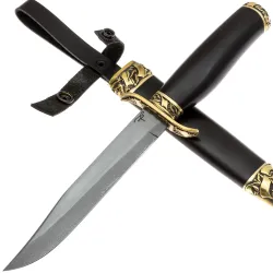 Нож 085 НР-40 легированный булат рукоять латунь/черный граб (Пампуха И.Ю.)