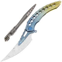 Нож Rike Knife Alien 4 сталь Damasteel рукоять Blue/Gold Ti