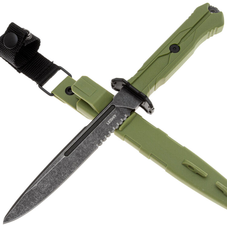 Нож Mr.Blade Leshiy serrated blackwash сталь AUS-8 рукоять OD Green Elastron