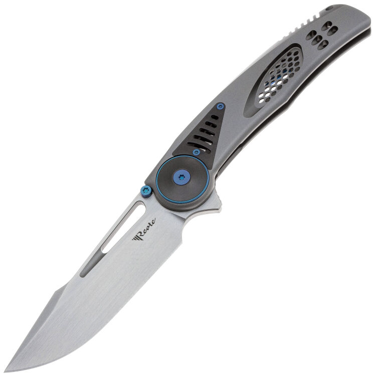 Нож Reate GTR satin сталь M390 рукоять beadblast Titanium/Zirconium/Blue clip