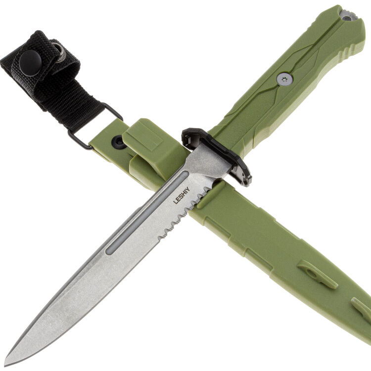 Нож Mr.Blade Leshiy serrated stonewash сталь AUS-8 рукоять OD Green Elastron