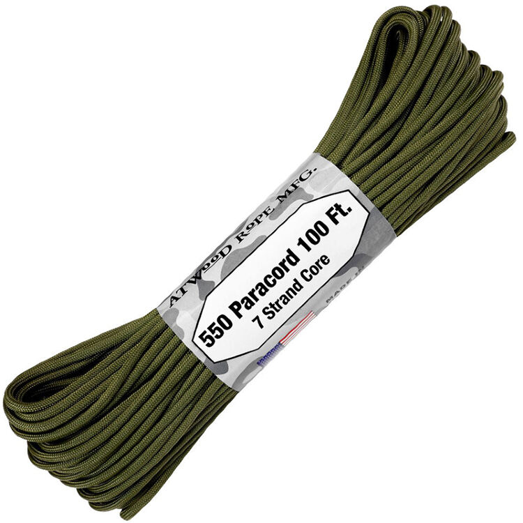 Паракорд Atwoodrope 550 Parachute Cord olive 30м (США)