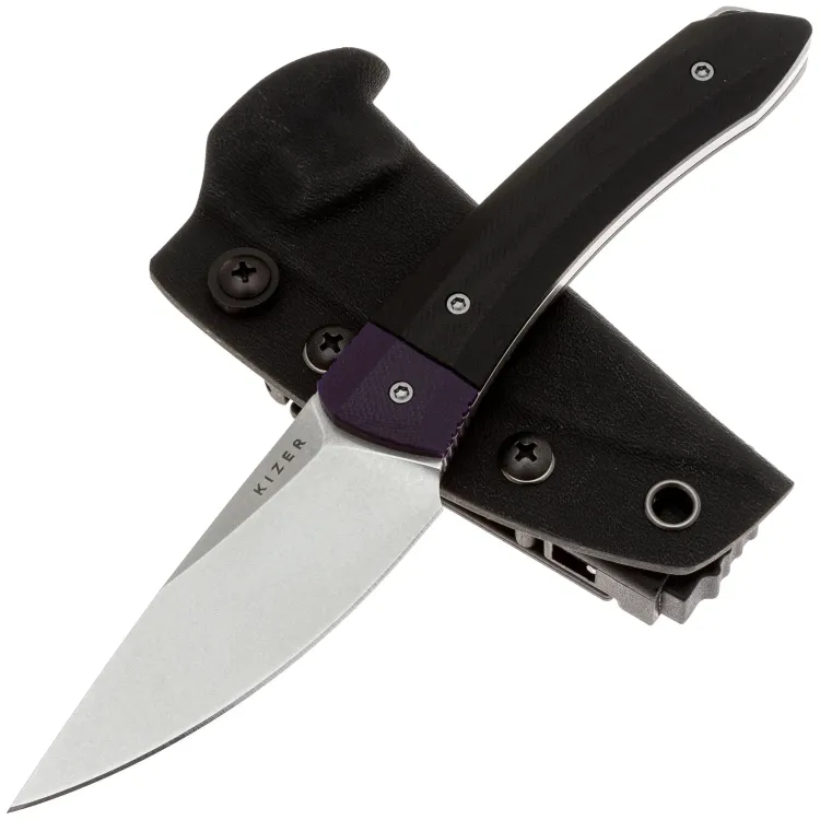 Нож Kizer Momo Fix 3 stonewash сталь AEB-L рукоять Purple/Black G10