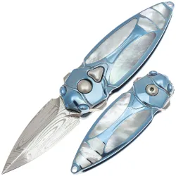 Нож Rike Knife Mini Cicada Special Edition сталь Damasteel рукоять Blue Ti
