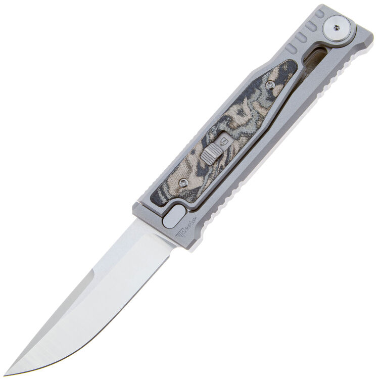 Нож Reate EXO-M Drop point Satin сталь Elmax  рукоять Ti/Burl Linen Micarta