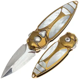 Нож Rike Knife Mini Cicada Special Edition сталь Damasteel рукоять Gold Ti