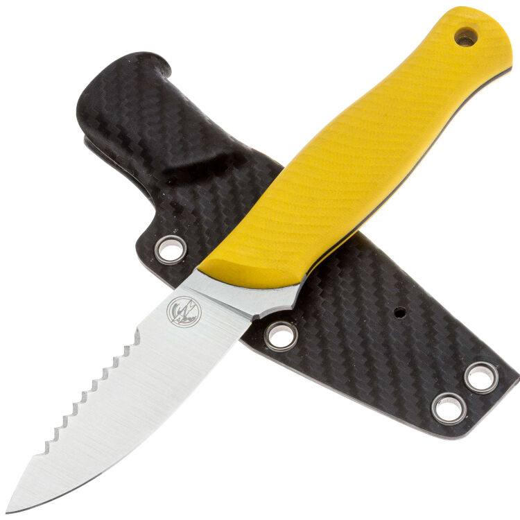 Нож 7 Ножей Колибри Гибрид серрейтор сталь N690 рукоять Yellow G10