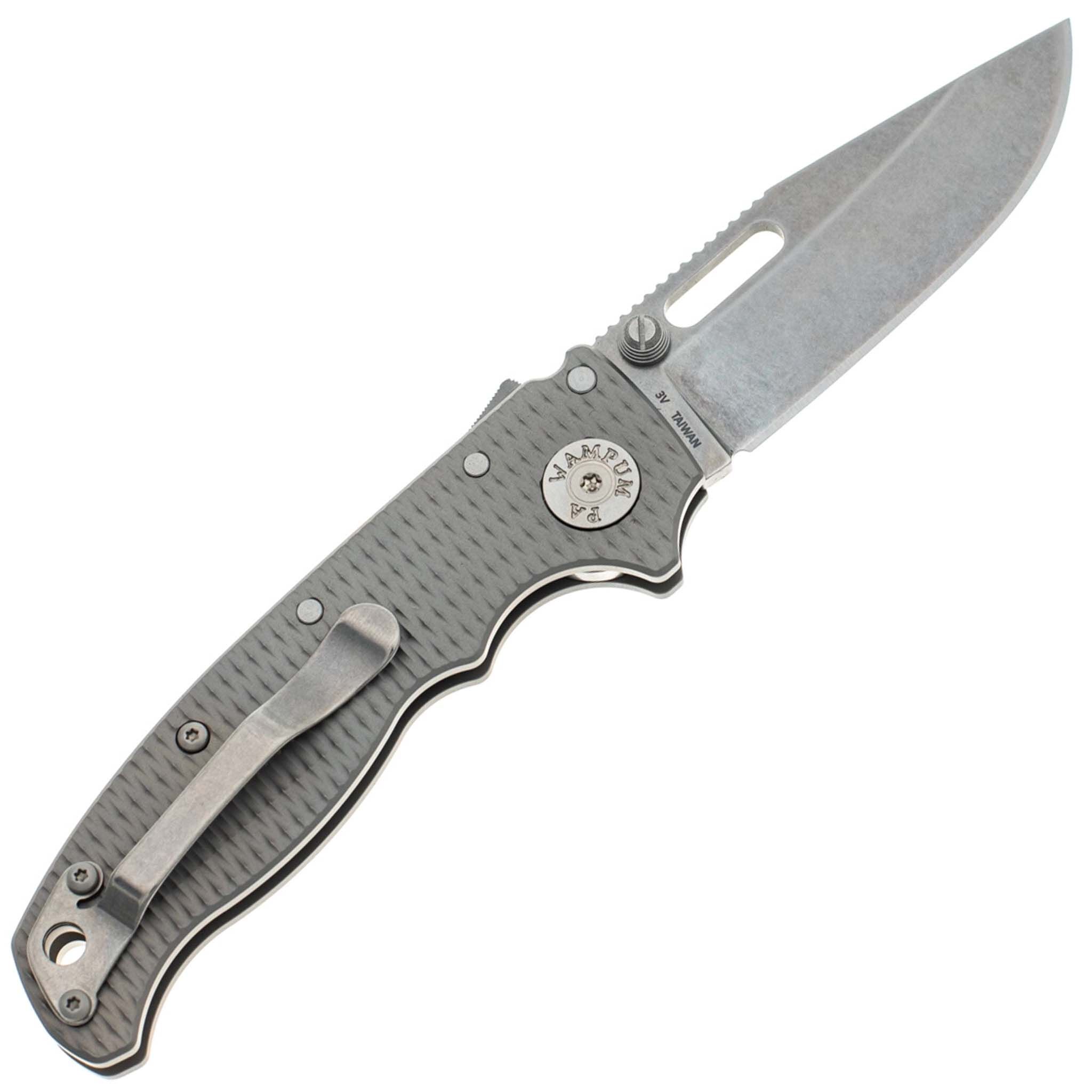 Складной нож Demko AD20.5 Clip Point Stonewash сталь 3V, рукоять Grey  Textured Titanium