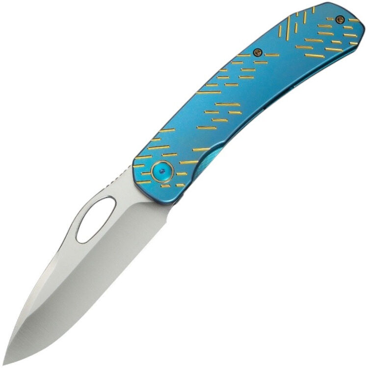 Нож WE Knife Inmate satin сталь CPM-20CV рукоять Blue Titanium/Golden Raindrops (WE23096B-3)