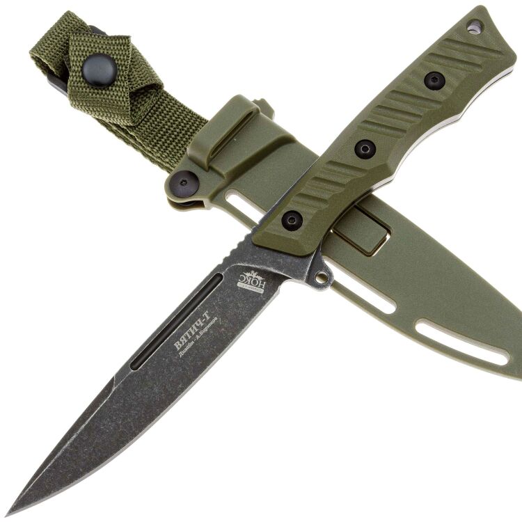 Нож НОКС Вятич-Т Blackwash сталь D2 рукоять Olive G10 (603-509444)