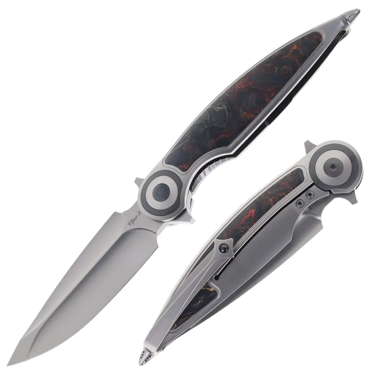 Нож Rike Knife Viper 2-B сталь M398 рукоять Plain Gray Ti/Orange CF