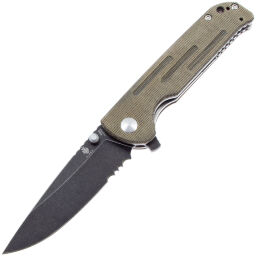 Нож Kizer Justice Blackwash Serrated сталь N690 рукоять Green Micarta