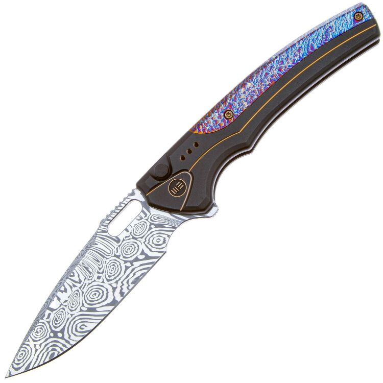 Нож We Knife Exciton сталь Heimskringla Damasteel рукоять Black Ti/Flamed Ti spacer