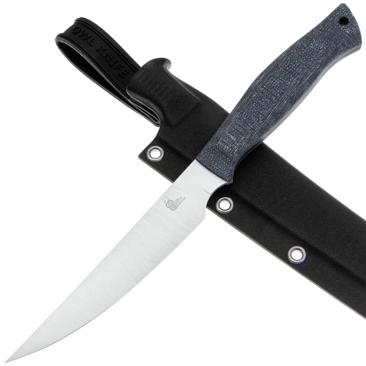 Нож филейный Owl Knife FS130 сталь N690 рукоять микарта Джинс серая