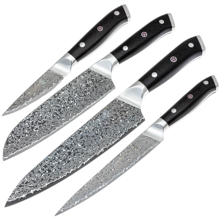 Набор кухонных ножей TuoTown D.JS 4шт сталь VG-10/Damascus рукоять Black G10
